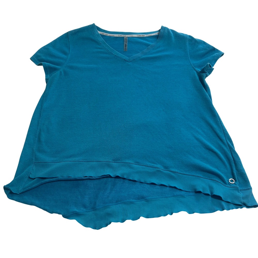 Calvin Klein Performance Womens XL Turquoise Blue V-Neck High-Low Top